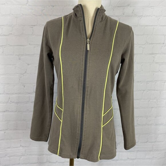 ⭐ Vintage Y2K Metro Style Tall Brown Neon Trim Full Zip Jacket Activewear - Picture 1 of 10